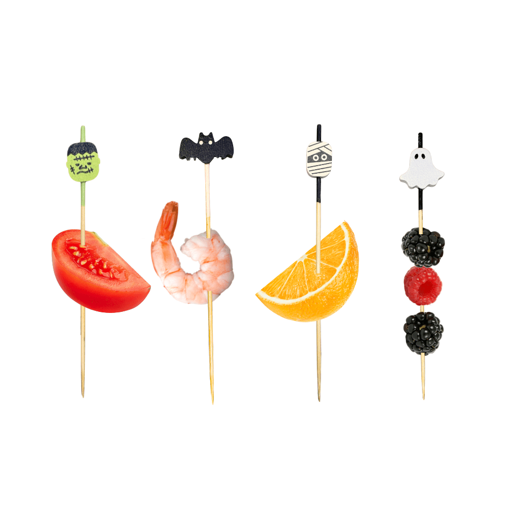 4.75 inch (12 cm) Halloween Assorted Picks – Mummy, Frankenstein, Ghost & Bat - Pick On Us, LLC