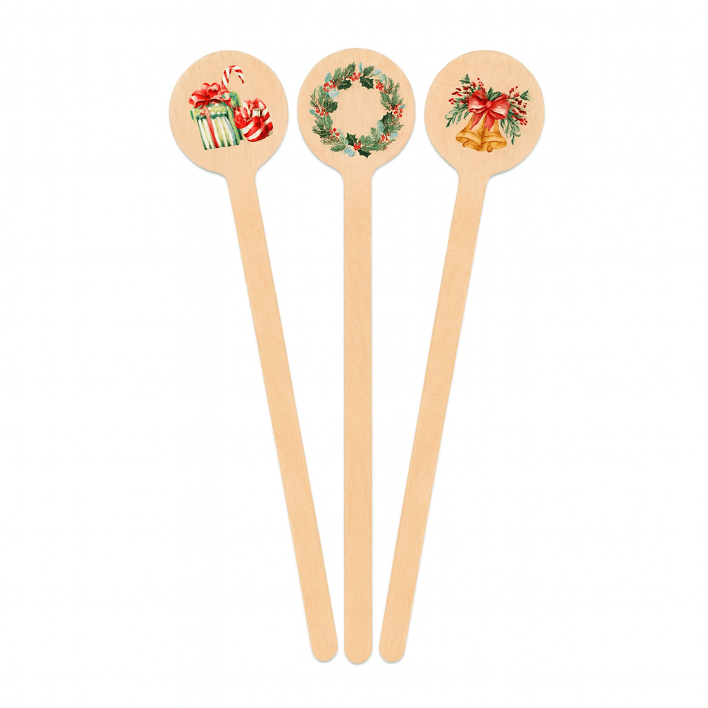 Classic Christmas Holiday Wooden Stirrers / Picks - 6 inch - Pick On Us, LLC