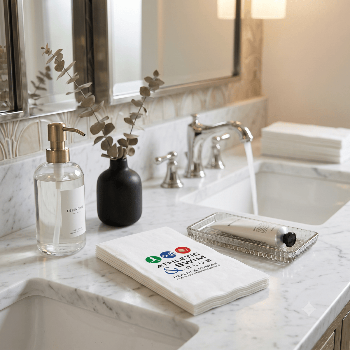 Custom Paper Guest Towels - White Luxury Linen Like - Four Color - Pick On Us, LLC
