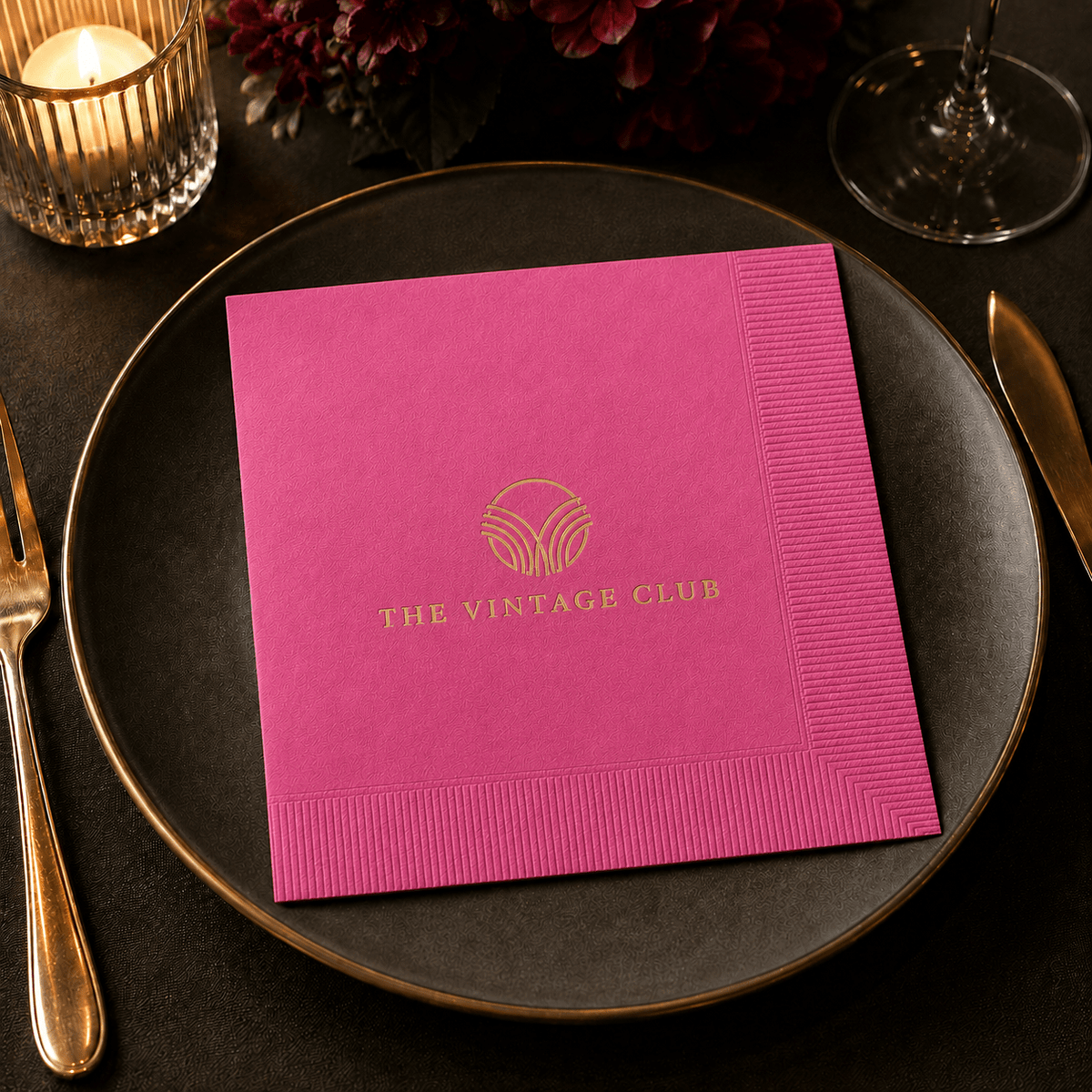 Custom Premium 3-Ply Paper Dinner Napkins - Candy Pink - Pick On Us, LLC