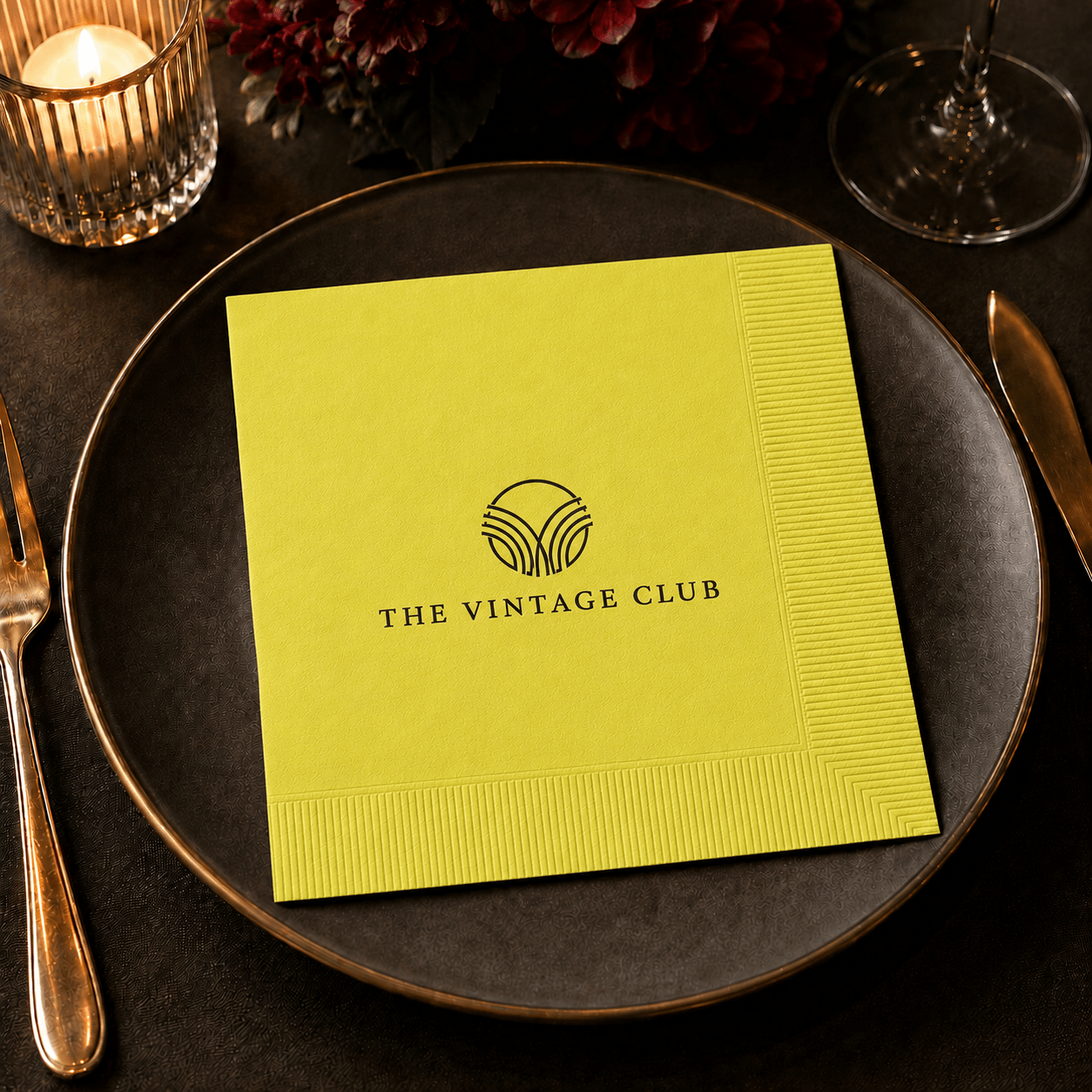 Custom Premium 3-Ply Paper Dinner Napkins - Citron Mimosa - Pick On Us, LLC