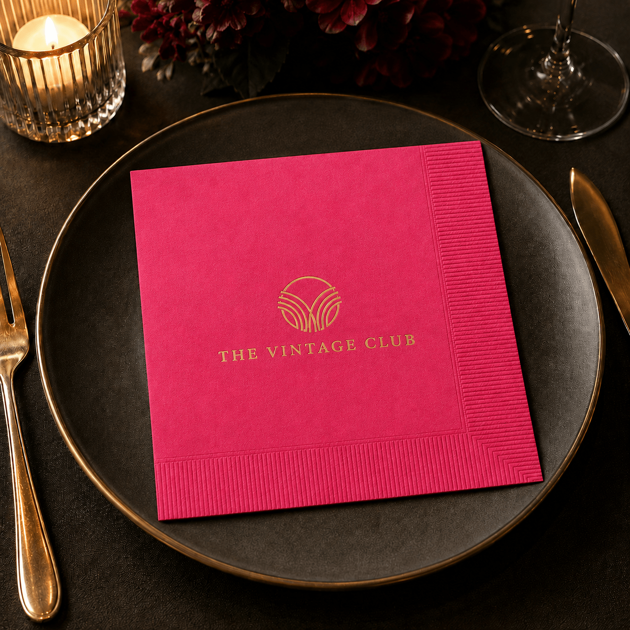 Custom Premium 3-Ply Paper Dinner Napkins - Magenta Pink - Pick On Us, LLC