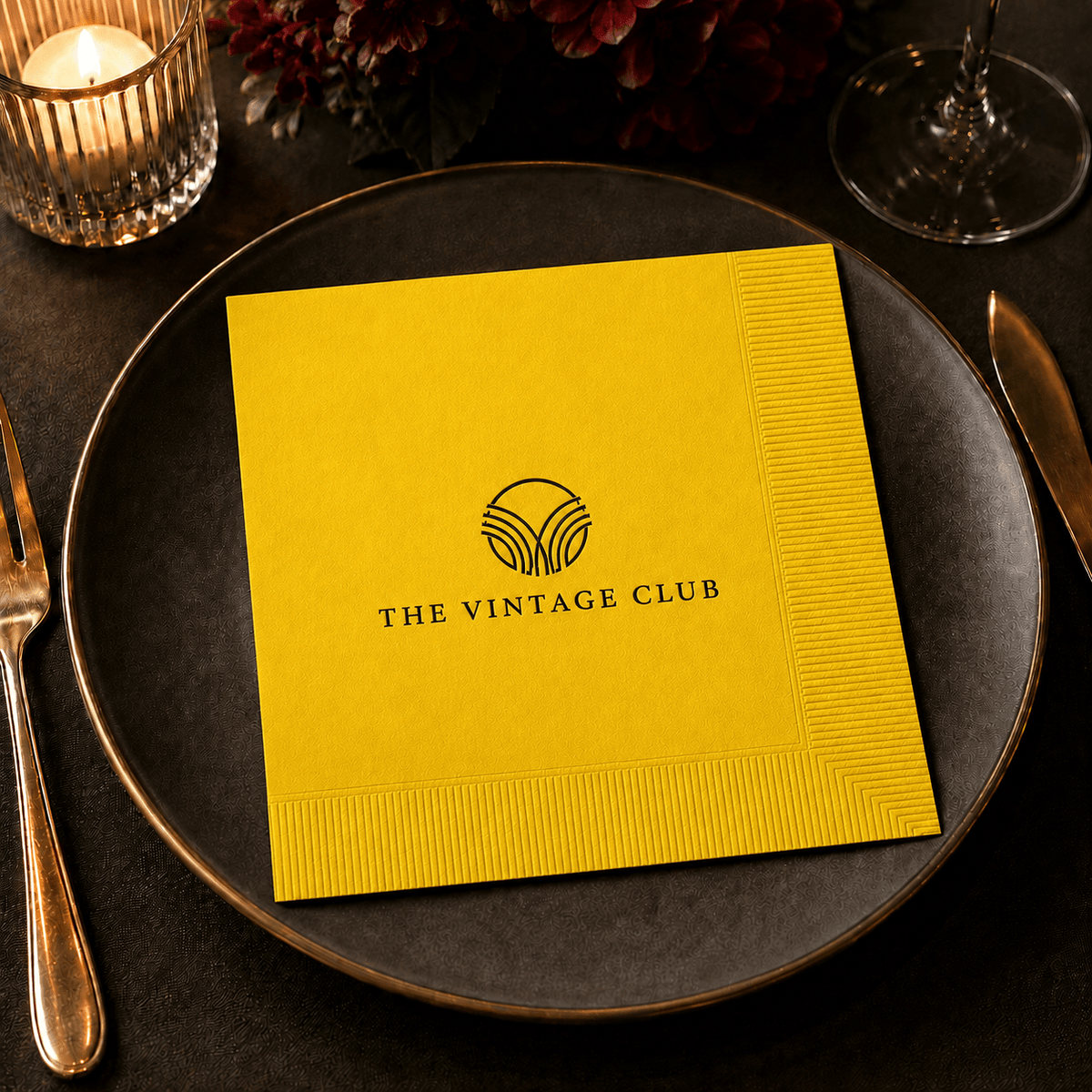 Custom Premium 3-Ply Paper Dinner Napkins - School Bus Yellow - Pick On Us, LLC