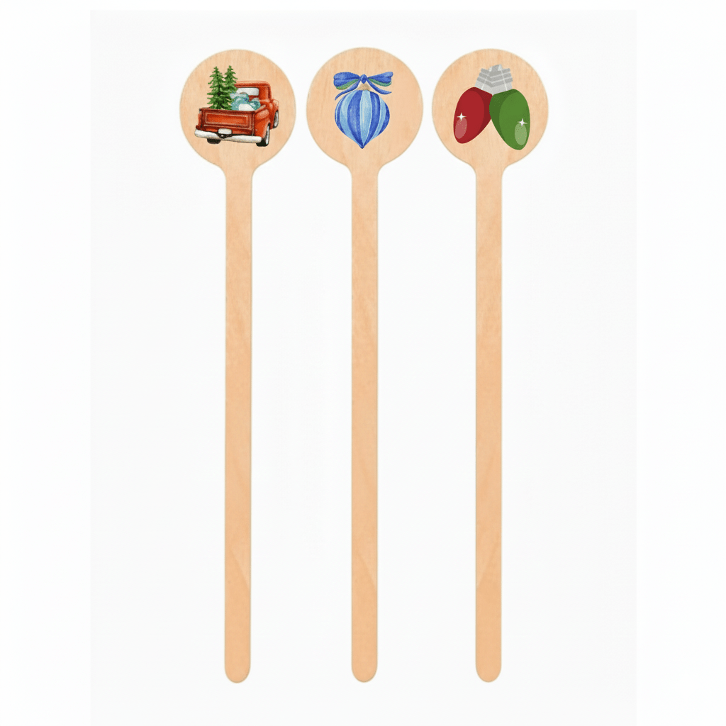 Festive Holiday Wooden Stirrers / Picks - 6 Inch - Pick On Us, LLC