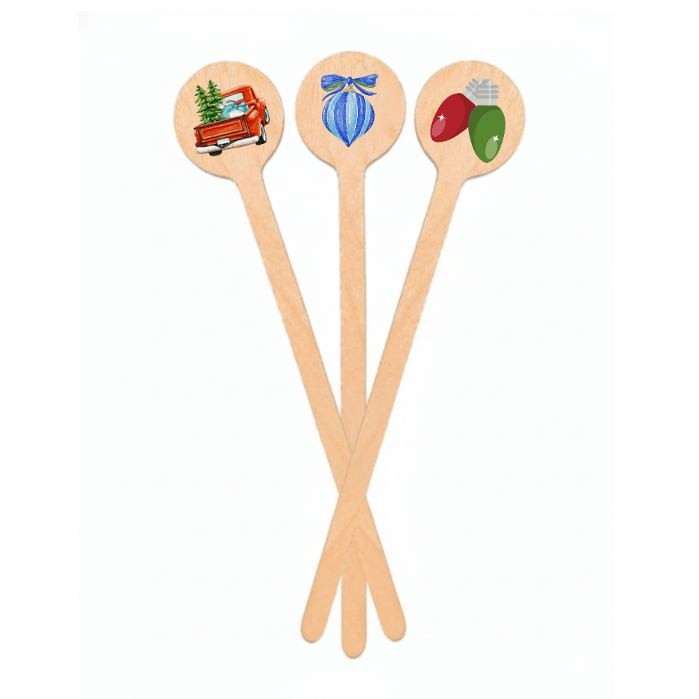 Festive Holiday Wooden Stirrers / Picks - 6 Inch - Pick On Us, LLC