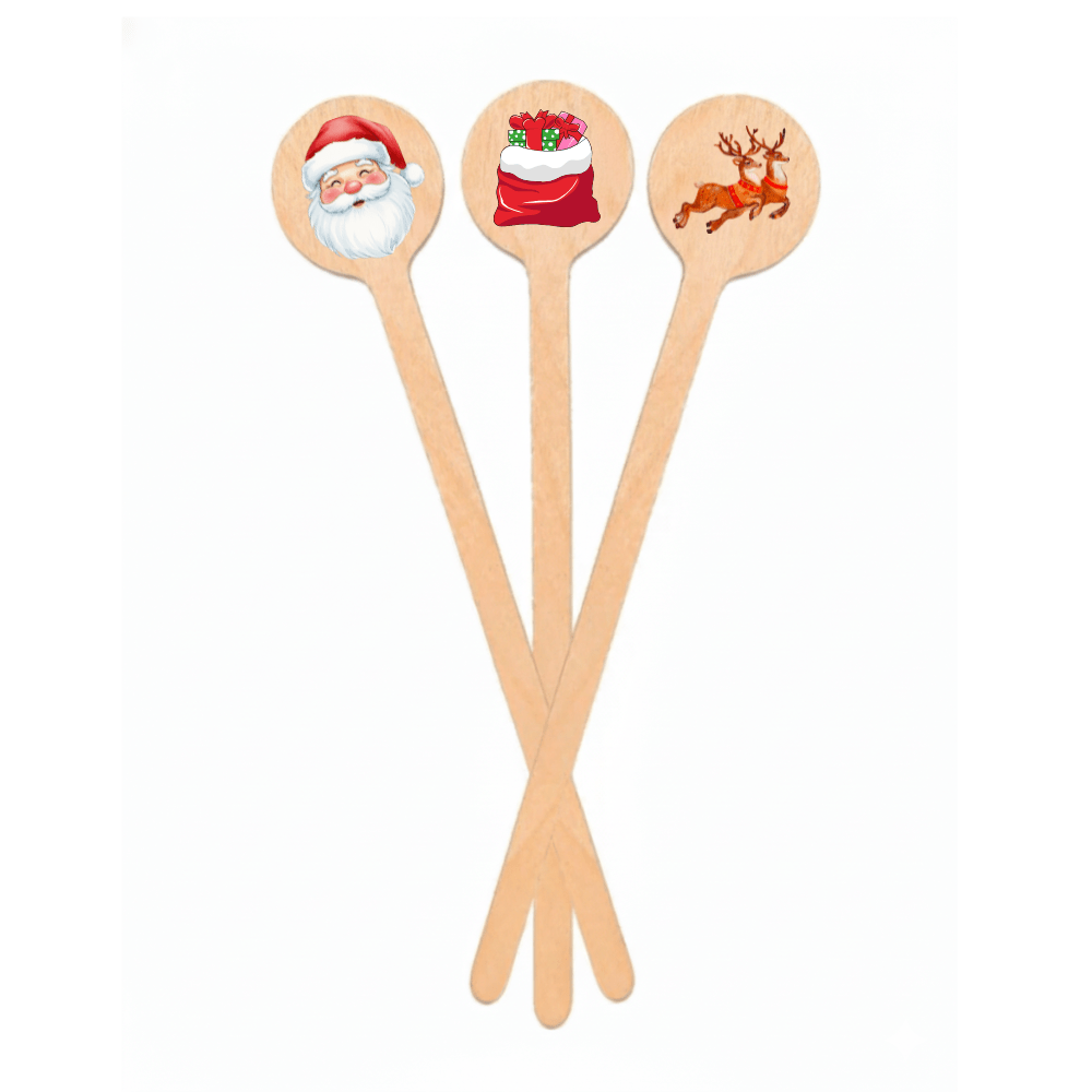 Holiday Wooden Drink Stirrers (Assorted) - 6 inch - Pick On Us, LLC