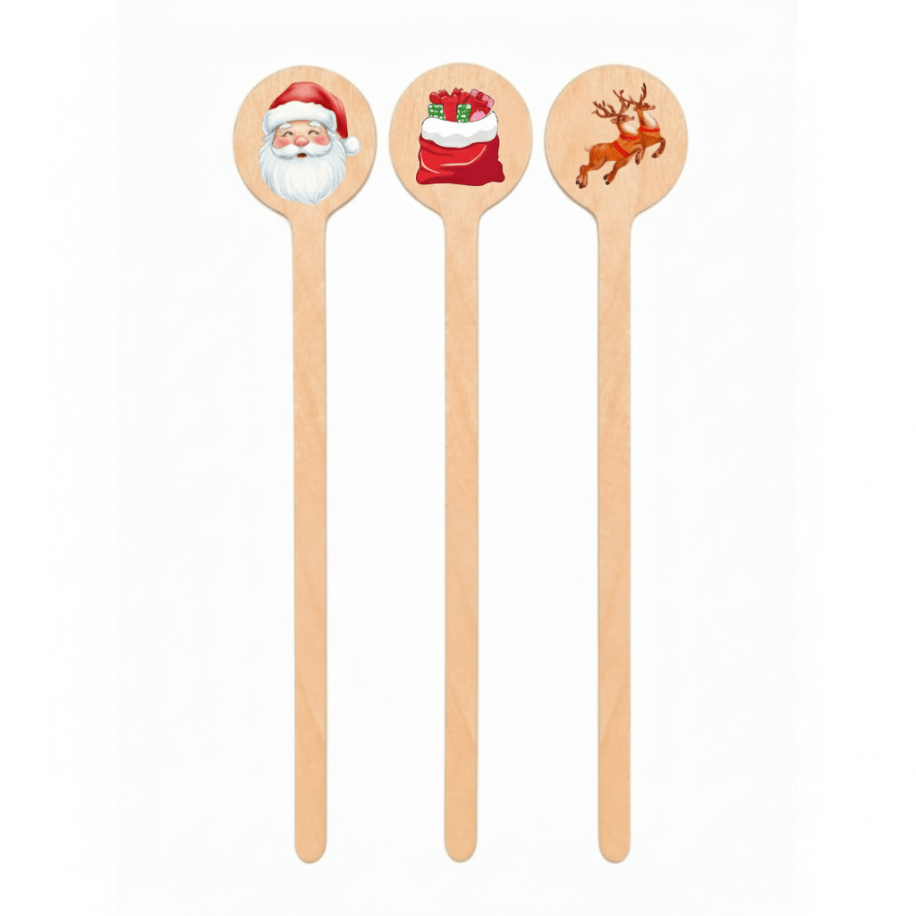 Holiday Wooden Drink Stirrers (Assorted) - 6 inch - Pick On Us, LLC