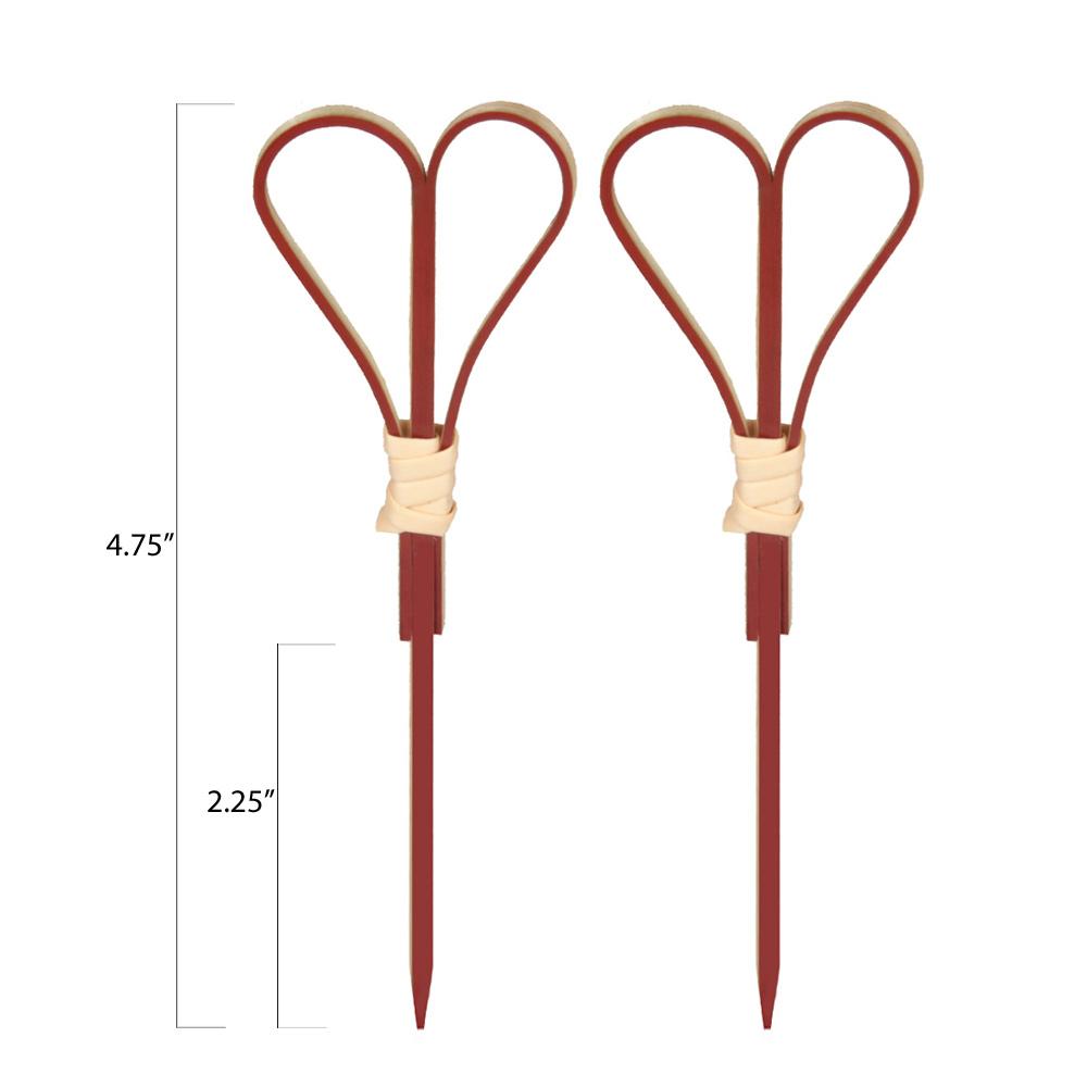 4.75 Inch Red Bamboo Tied Heart Picks - Pick On Us, LLC