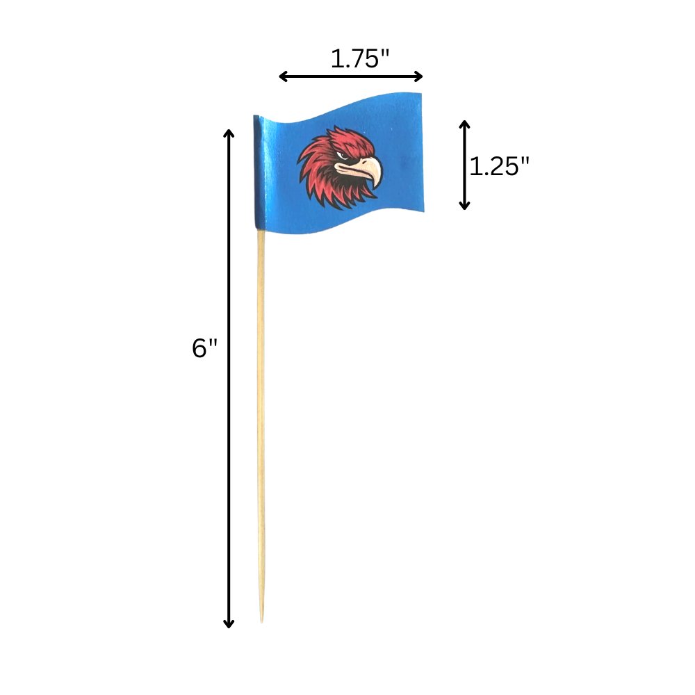 6" Bulk Custom Toothpick Flags - Medium Wavy - 1.75" x 1.25" - Pick On Us, LLC