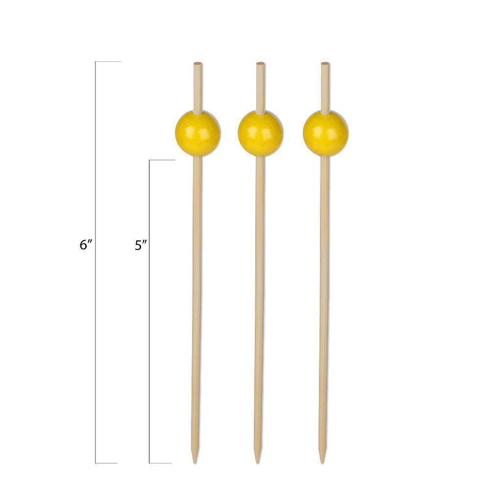 Yellow Ball Bamboo Skewers - 6 Inch - Pick On Us, LLC