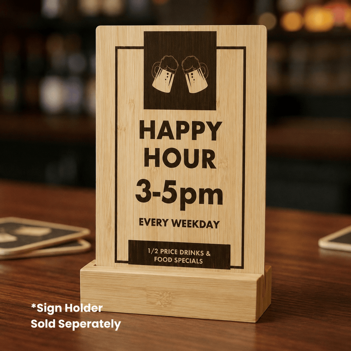 4 × 6 Inch Custom Printed Bamboo Sign - Pick On Us, LLC