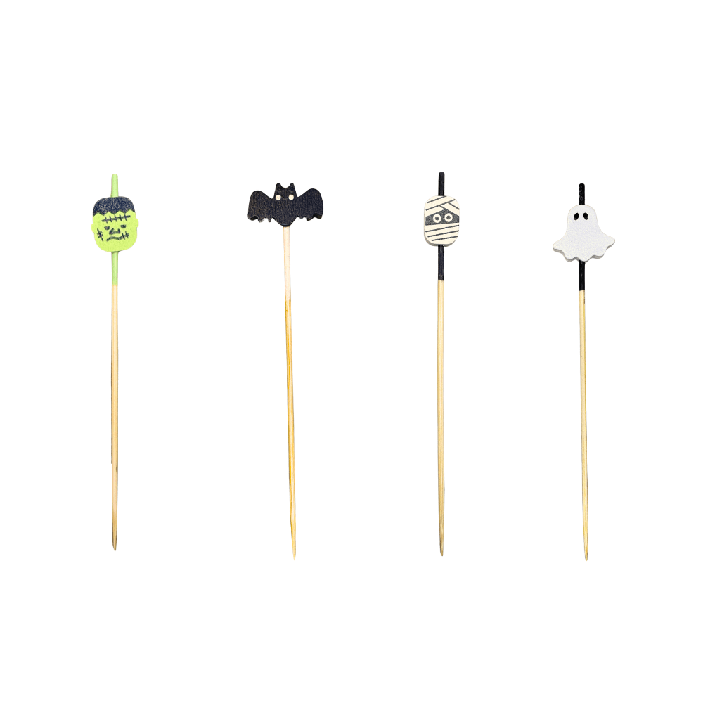 4.75 inch (12 cm) Halloween Assorted Picks – Mummy, Frankenstein, Ghost & Bat - Pick On Us, LLC