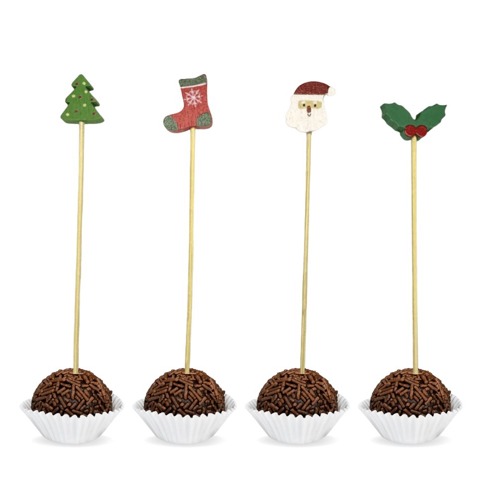 4.75 inch Holiday assorted Picks - Holly, Christmas Tree, Santa, Stocking - Pick On Us, LLC