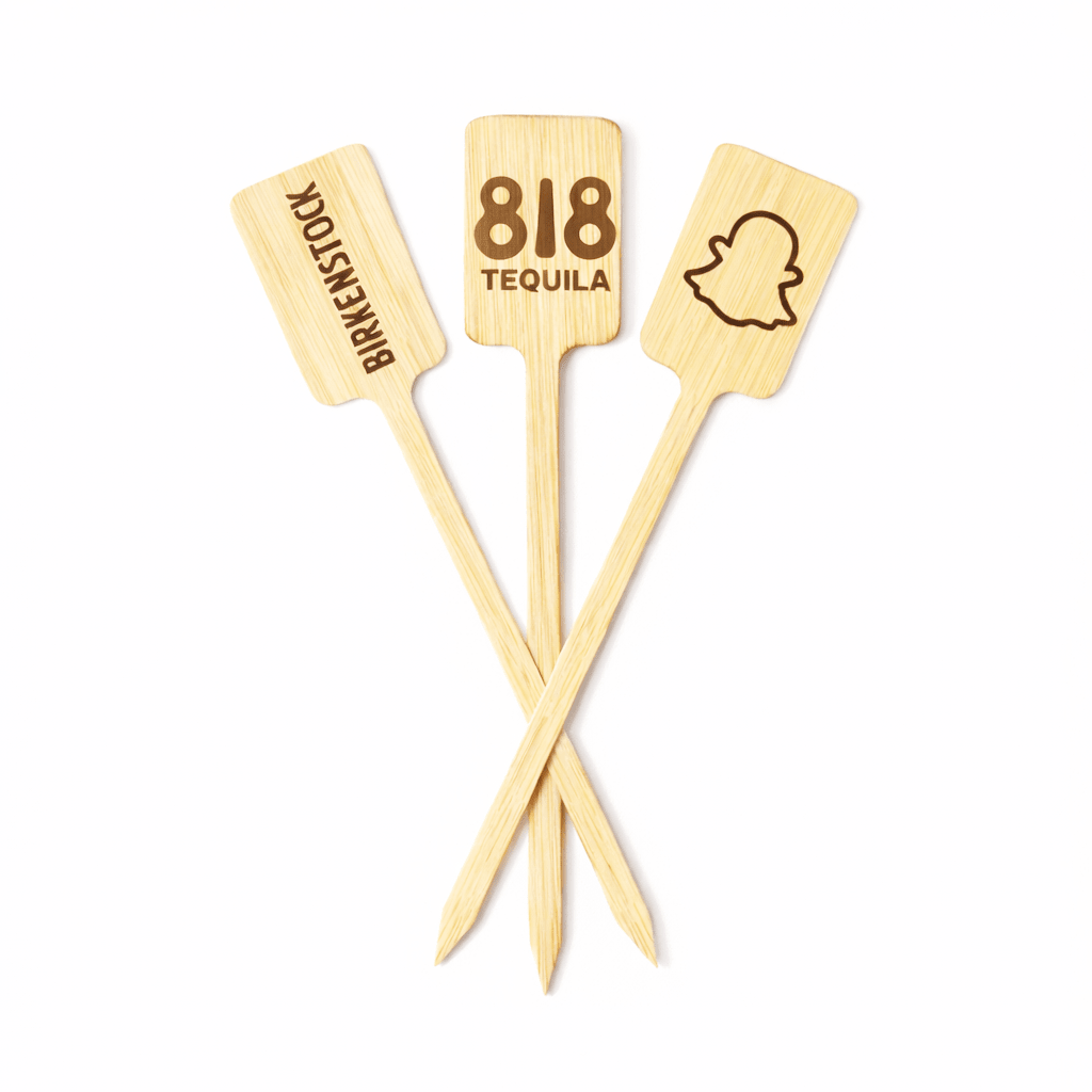 6 inch Bamboo Custom Skewers - Rectangle Top ( Pointy ) Laser Engraved Double Sided - Pick On Us, LLC