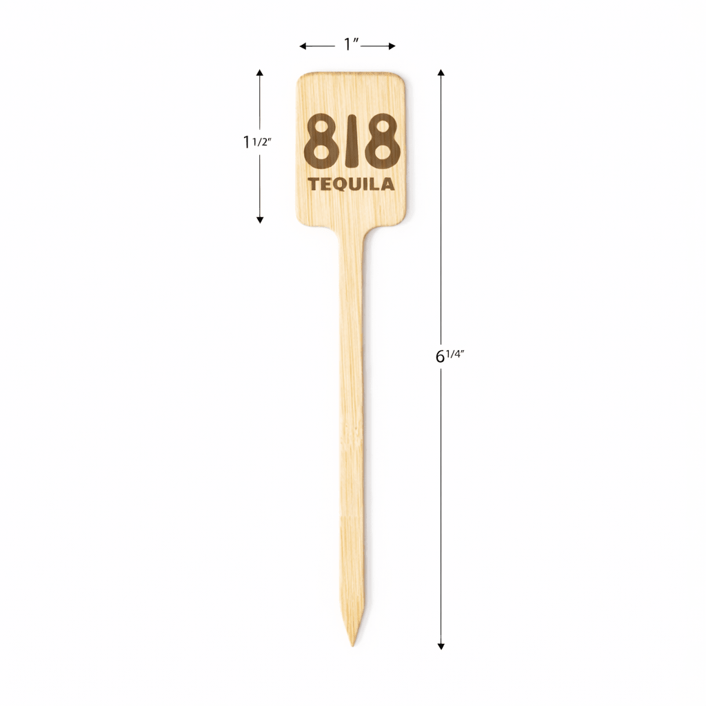 6 inch Bamboo Custom Skewers - Rectangle Top ( Pointy ) Laser Engraved Double Sided - Pick On Us, LLC