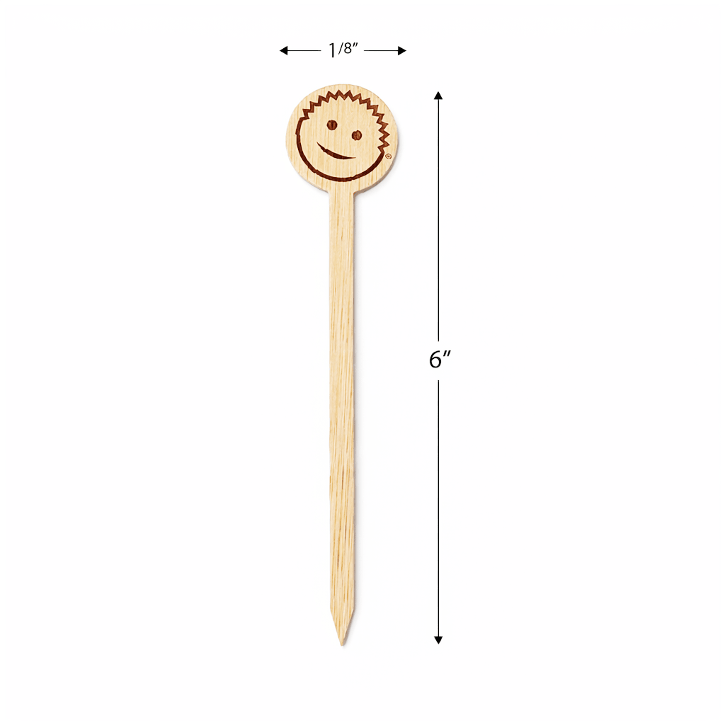 6 inch Bamboo Custom Skewers - Round Top ( Pointy ) Laser Engraving Double Sided - Pick On Us, LLC