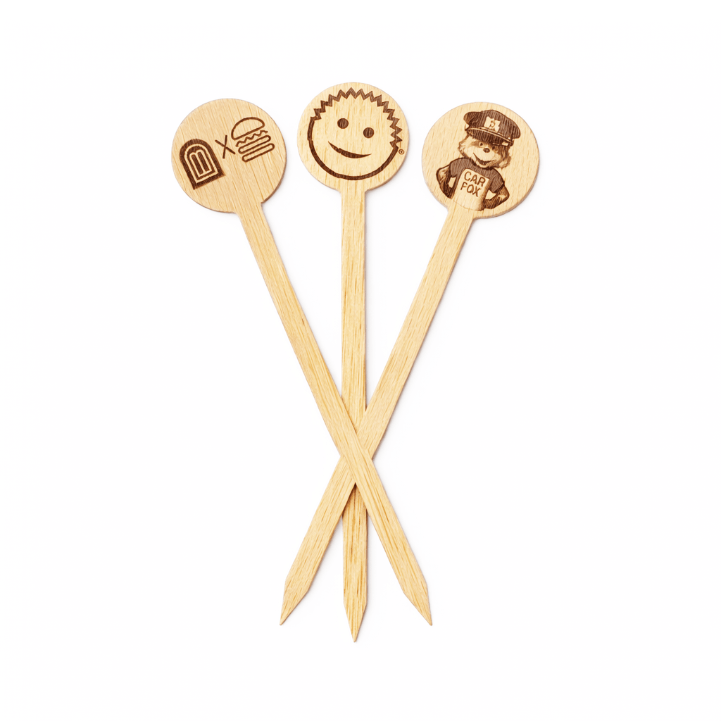 6 inch Bamboo Custom Skewers - Round Top ( Pointy ) Laser Engraving Double Sided - Pick On Us, LLC