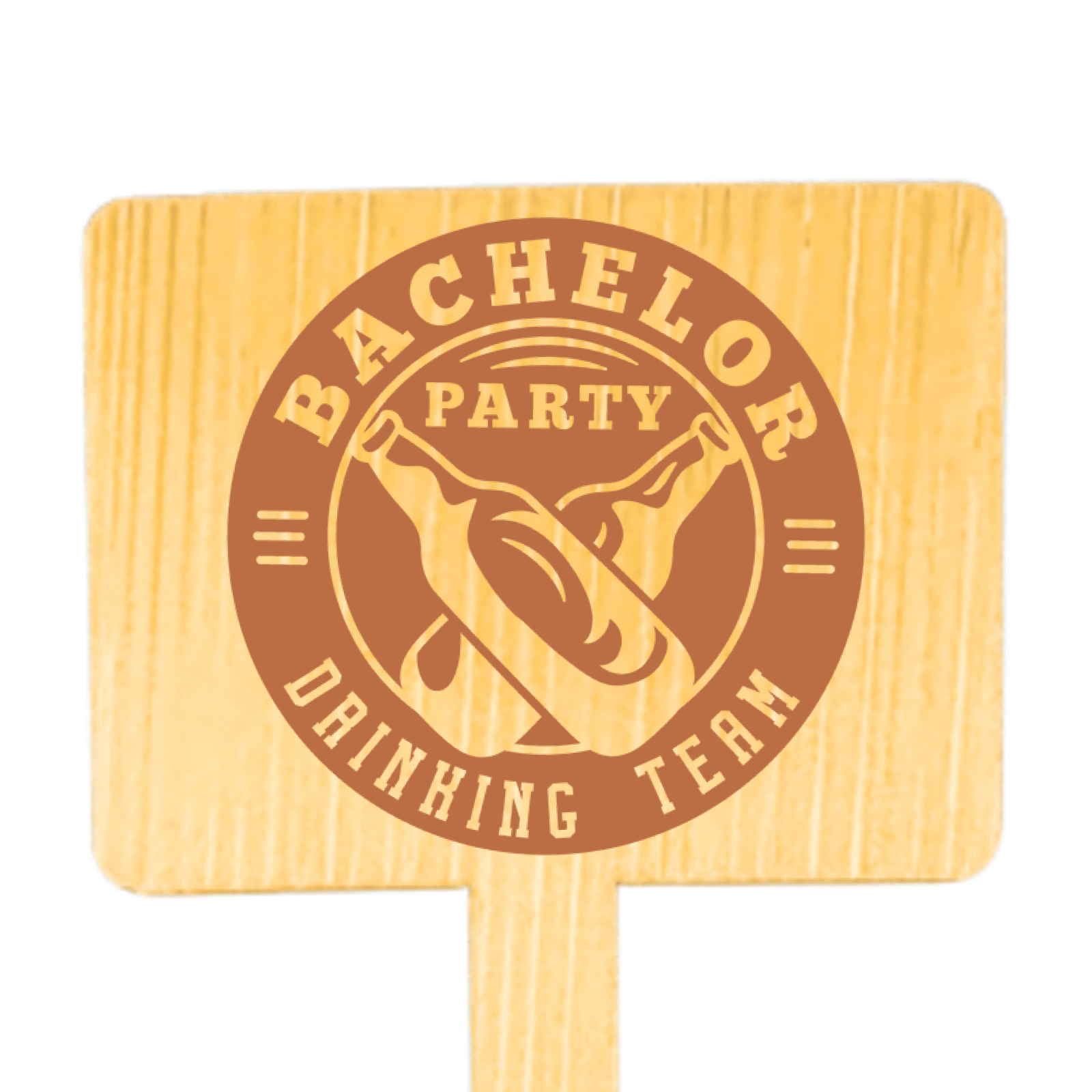 6 Inch Custom Bachelor Party Burger Picks - Bamboo Horizontal Rectangle - Pick On Us, LLC
