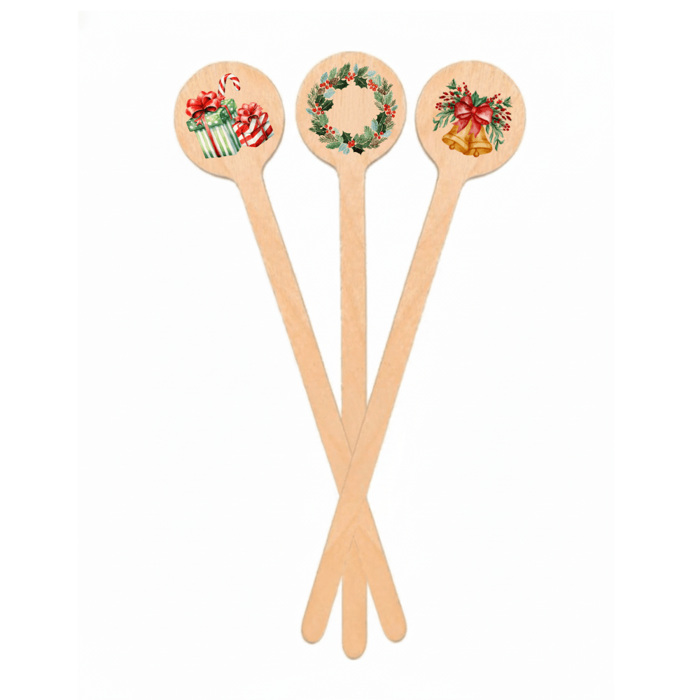 Classic Christmas Holiday Wooden Stirrers / Picks - 6 inch - Pick On Us, LLC