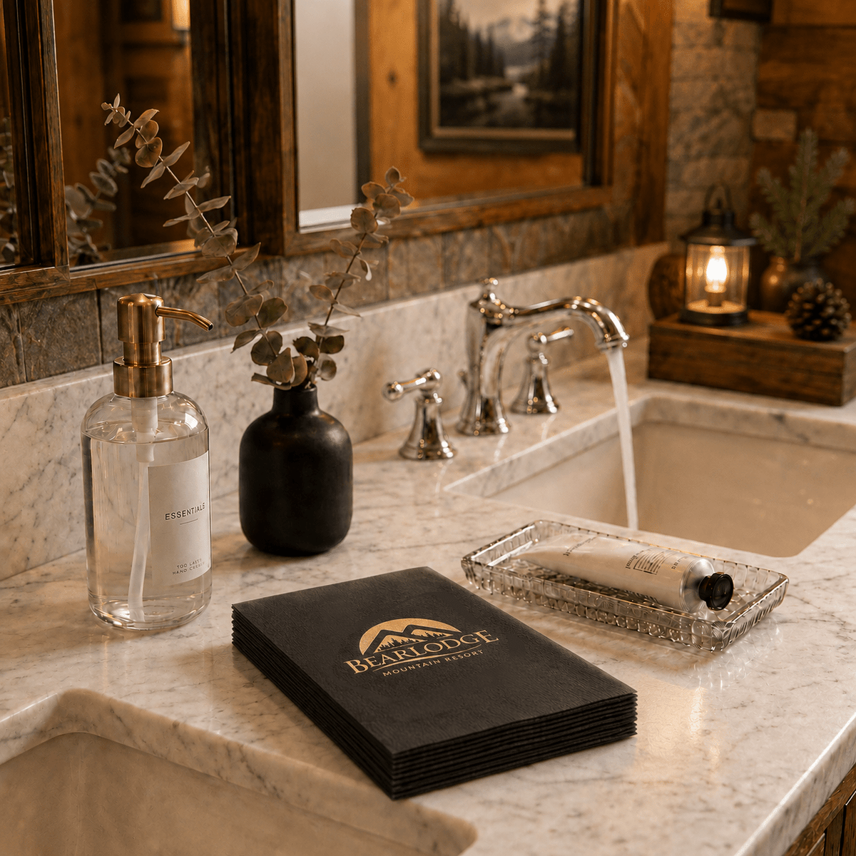 Custom Paper Guest Towels - Black Luxury Linen Like - Pick On Us, LLC