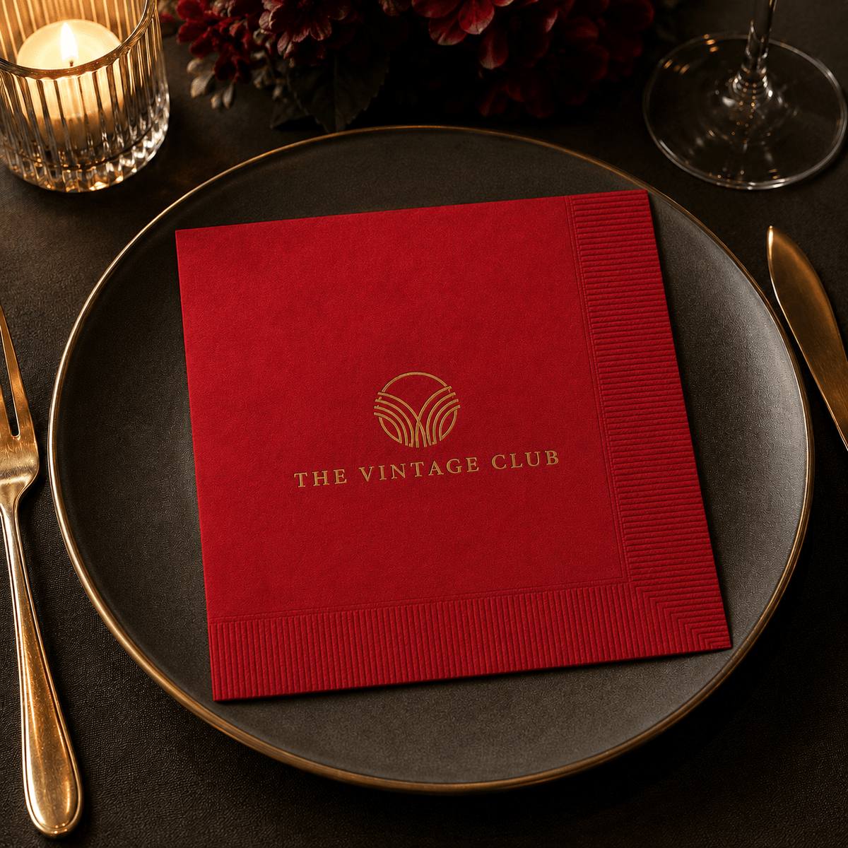 Custom Premium 3-Ply Paper Dinner Napkins - Burgundy - Pick On Us, LLC