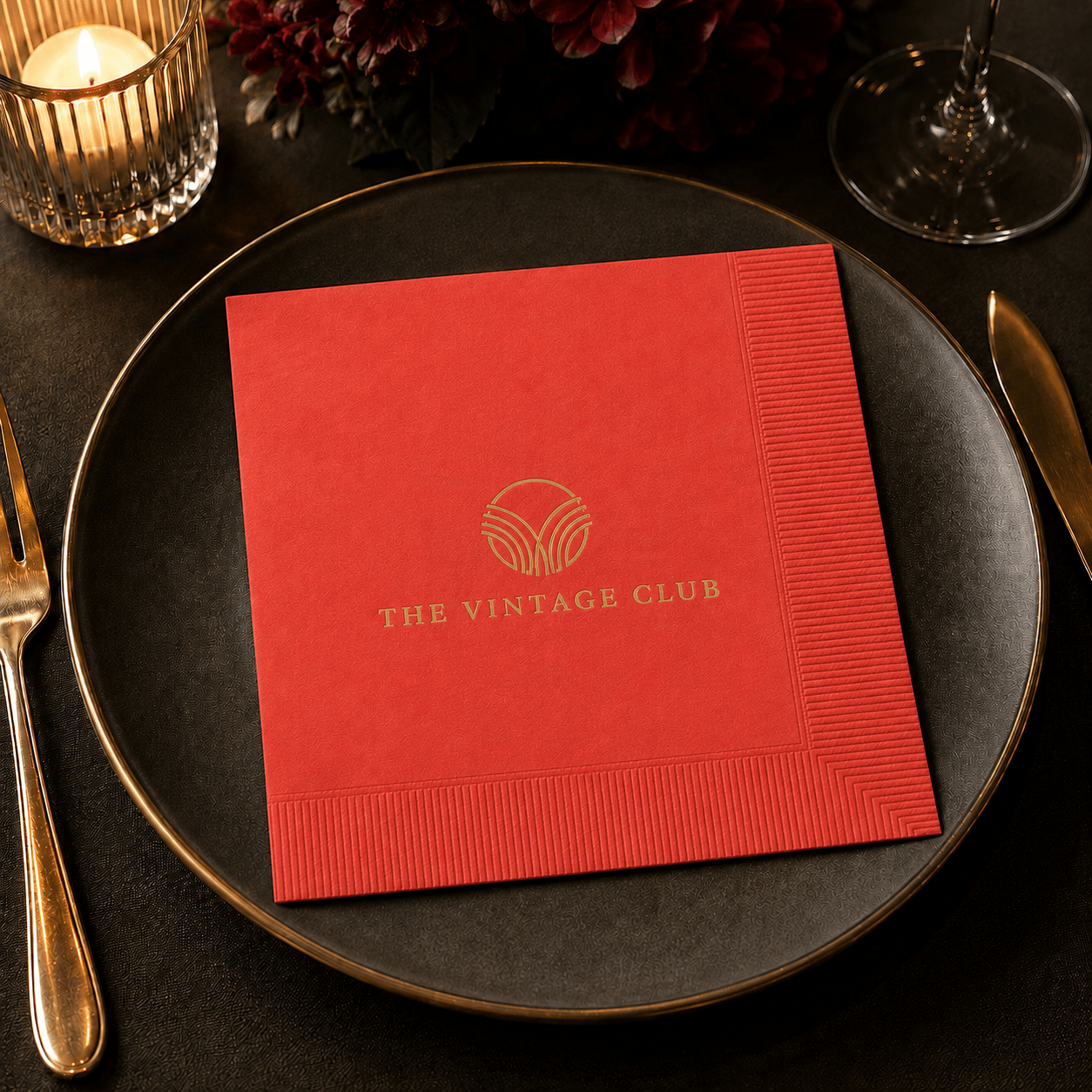 Custom Premium 3-Ply Paper Dinner Napkins - Coral Red - Pick On Us, LLC