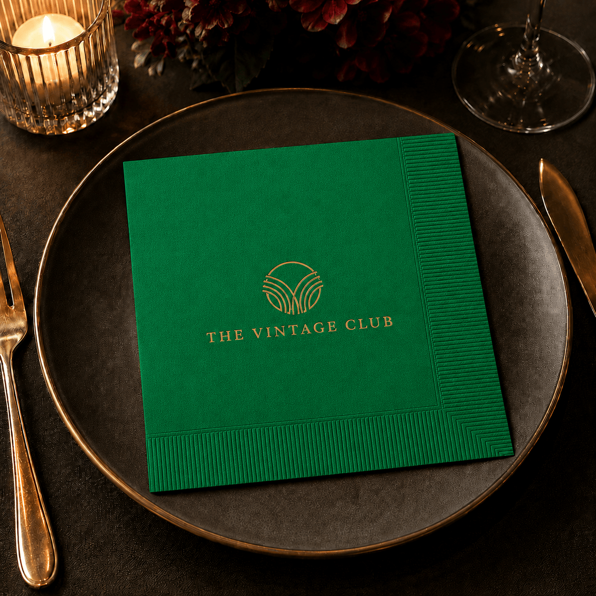 Custom Premium 3-Ply Paper Dinner Napkins - Emerald Green - Pick On Us, LLC