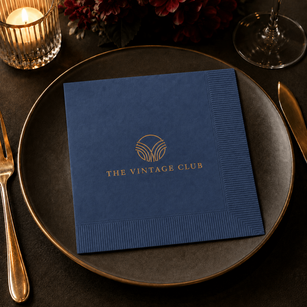 Custom Premium 3-Ply Paper Dinner Napkins - Navy Blue - Pick On Us, LLC