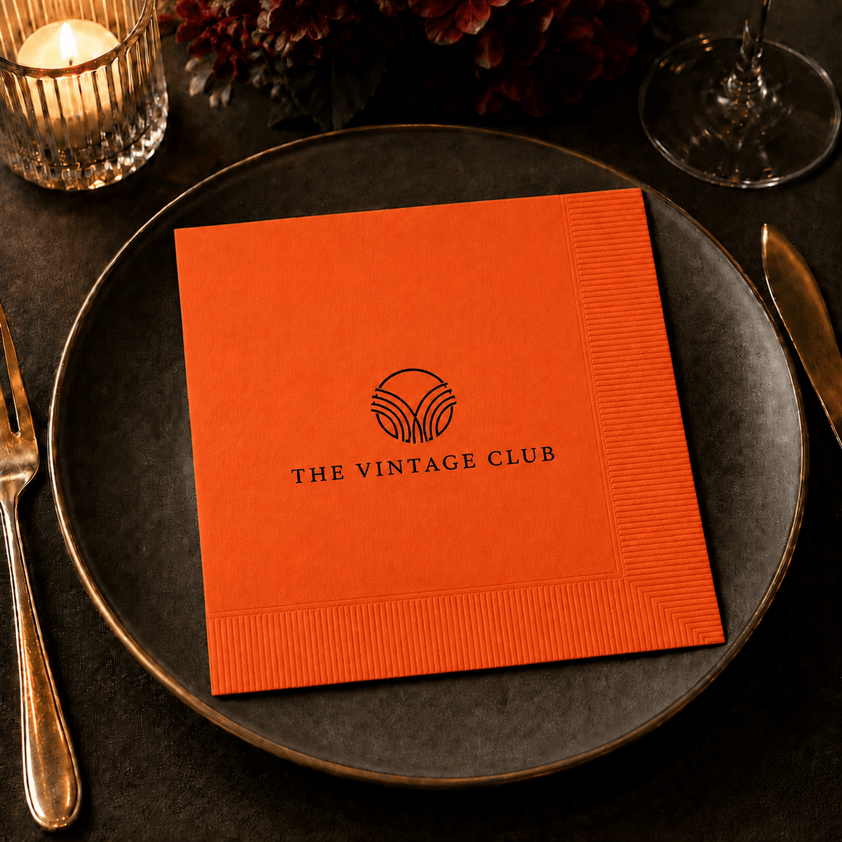 Custom Premium 3-Ply Paper Dinner Napkins - Orange - Pick On Us, LLC