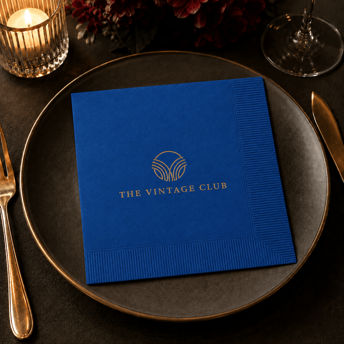 Custom Premium 3-Ply Paper Dinner Napkins - Royal Blue - Pick On Us, LLC