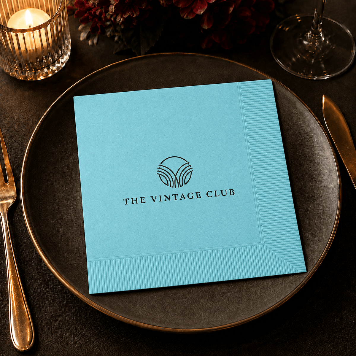 Custom Premium 3-Ply Paper Dinner Napkins - Turquoise - Pick On Us, LLC