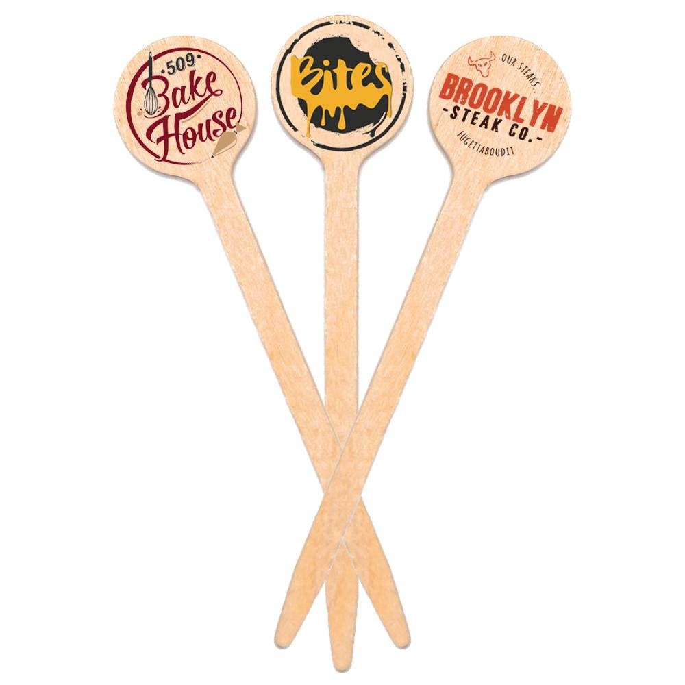 Wooden Round Top Stir Sticks - SPLJ040W - IdeaStage Promotional Products