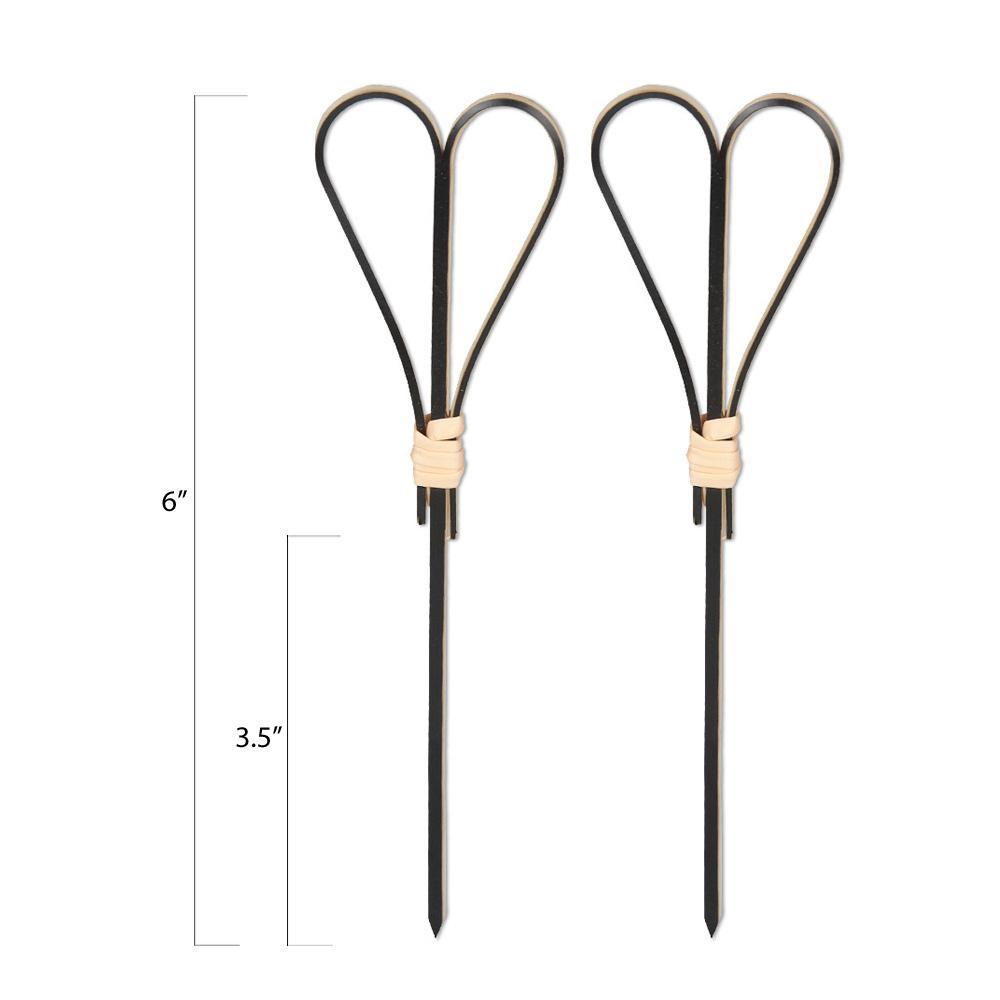6 Inch Black Bamboo Tied Heart Picks - Pick On Us, LLC