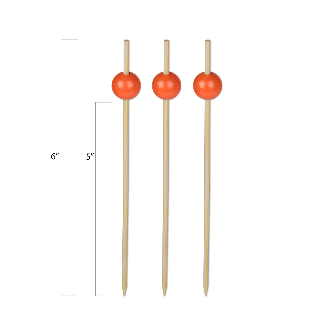 Bamboo skewers, with ball, 5 colors (red, brown, yellow, blue, black), 15  cm, 100 hours, bag