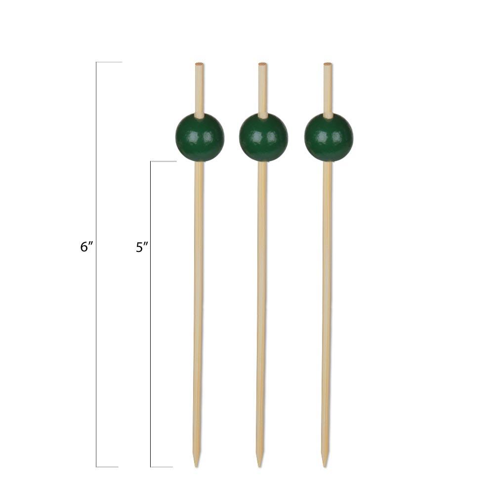 Green Ball Bamboo Skewers - 6 Inch - Pick On Us, LLC