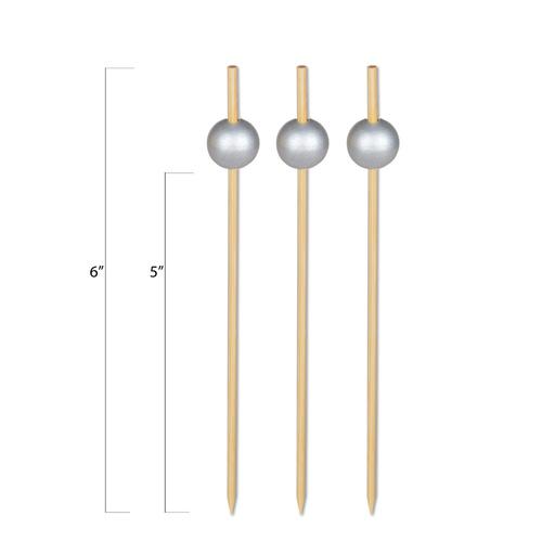 Silver Ball Bamboo Skewers - 6 Inch - Pick On Us, LLC